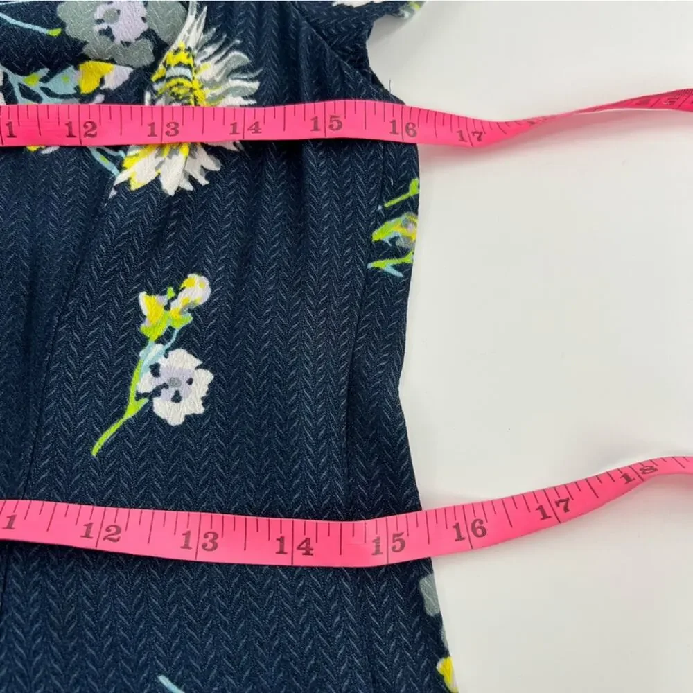 Free People Lost in You Navy Blue‎ & Yellow Floral High Low Midi Dress